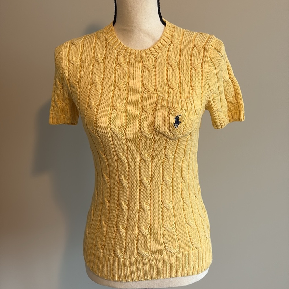 Ralph Lauren Yellow Cable Knit Short Sleeve Tee - Picture 2 of 9